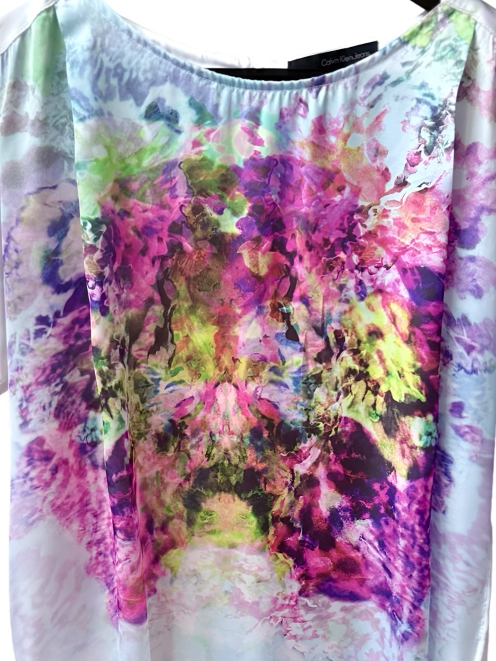 Calvin Klein Abstract Watercolor Blue Multi High-Low Blouse S - Picture 10 of 12